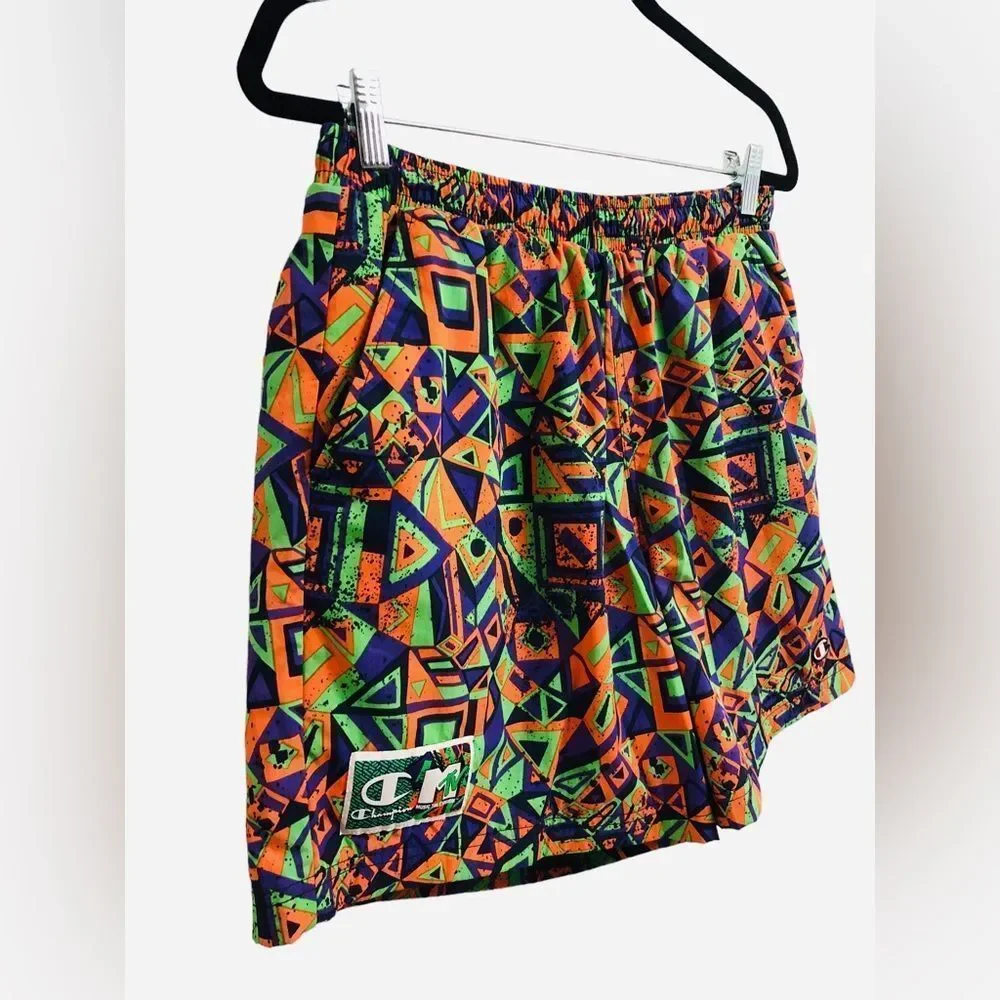 Special Edition MTV Champion All Over Geometric 90s Swim Trunks Shorts Medium.